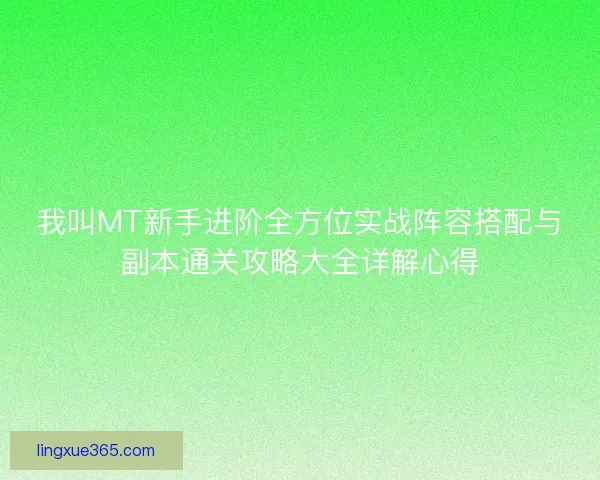 我叫MT新手进阶全方位实战阵容搭配与副本通关攻略大全详解心得