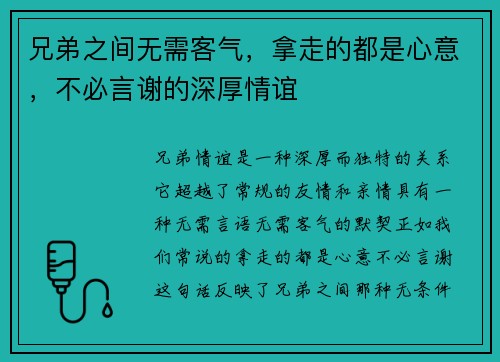 兄弟之间无需客气，拿走的都是心意，不必言谢的深厚情谊